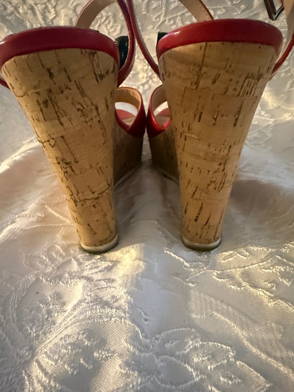 GUESS Red Cork Wedge Sandals with Ankle Strap - Picture 6 of 7